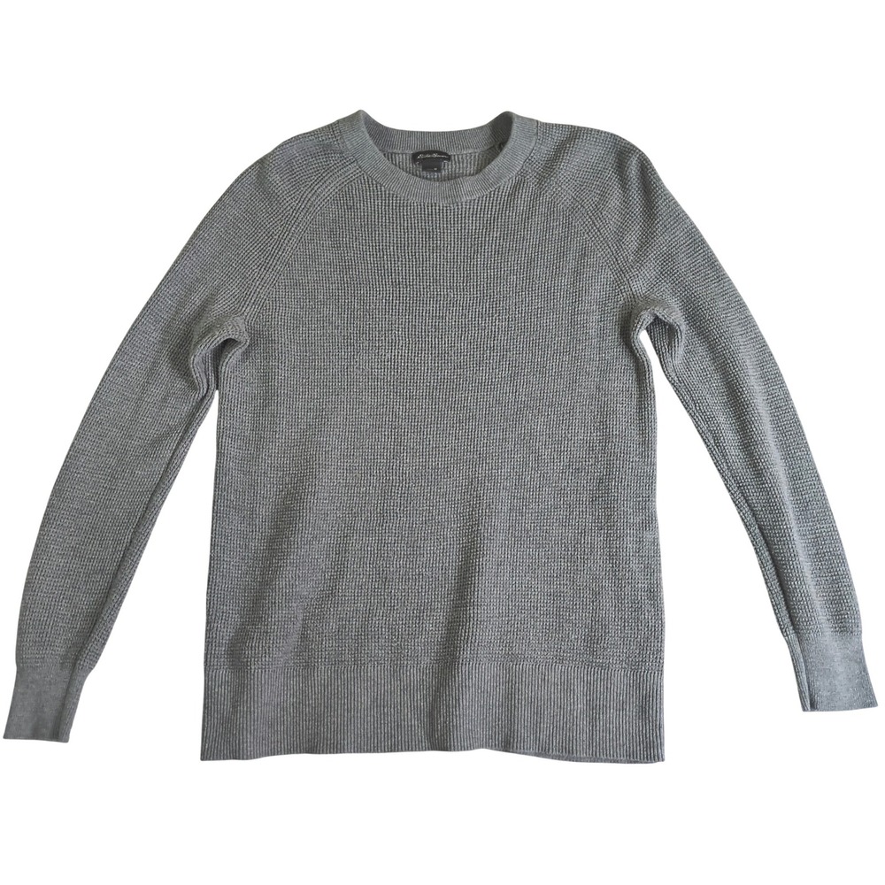 Eddie‎ Bauer Womens Gray Waffle Knit Raglan Sleeve Crew Neck Sweater Size M